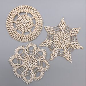 Vintage Puka Cowrie Seashell Trivets Wall Hanging 1970s Set of 3